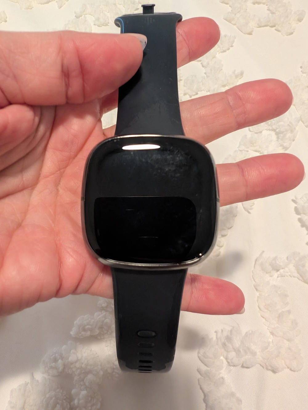 fitbit Sense Black Square Touchscreen Smartwatch with Silicone Band